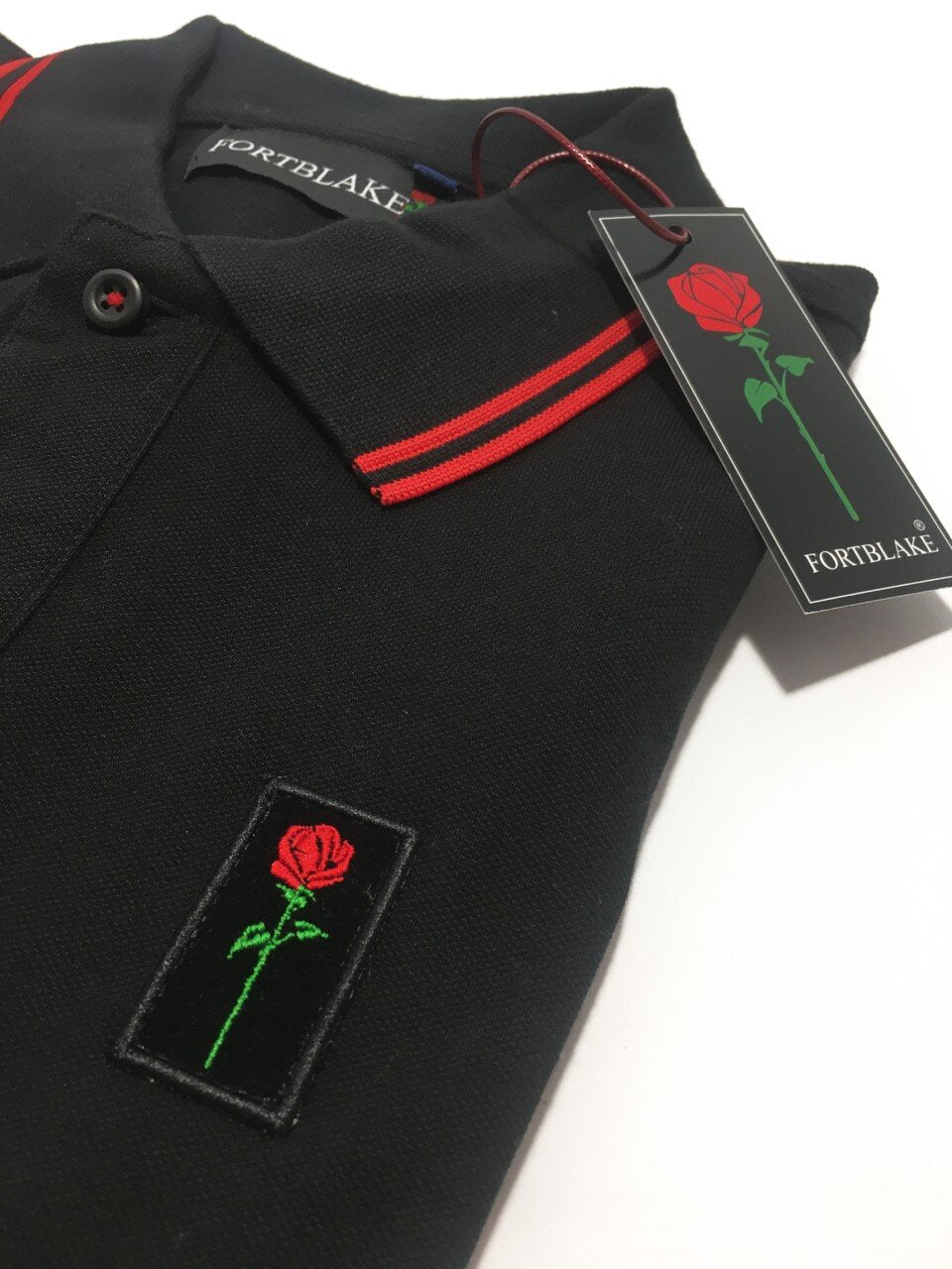 FORTBLAKE BLACK/RED TIPPED POLOSHIRT