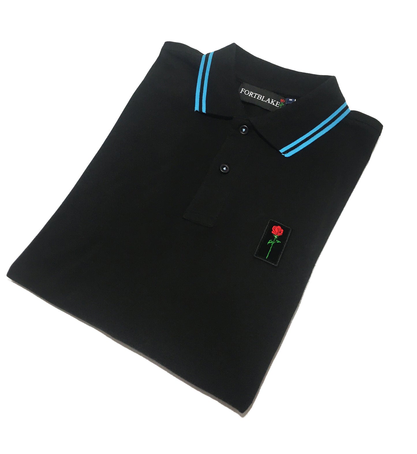 FORTBLAKE BLACK/AQUA TIPPED POLOSHIRT