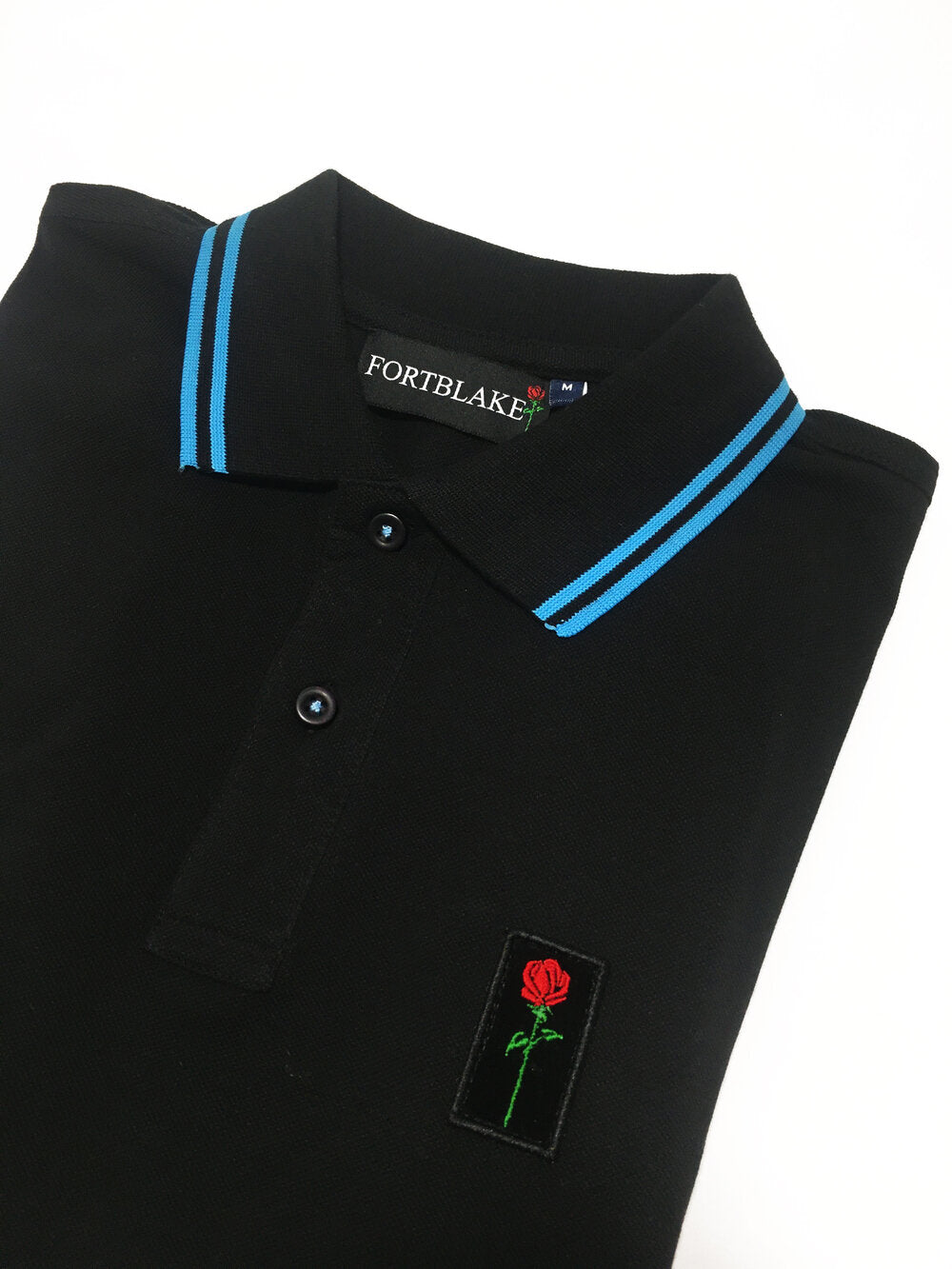 FORTBLAKE BLACK/AQUA TIPPED POLOSHIRT