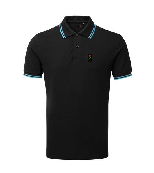 FORTBLAKE BLACK/AQUA TIPPED POLOSHIRT